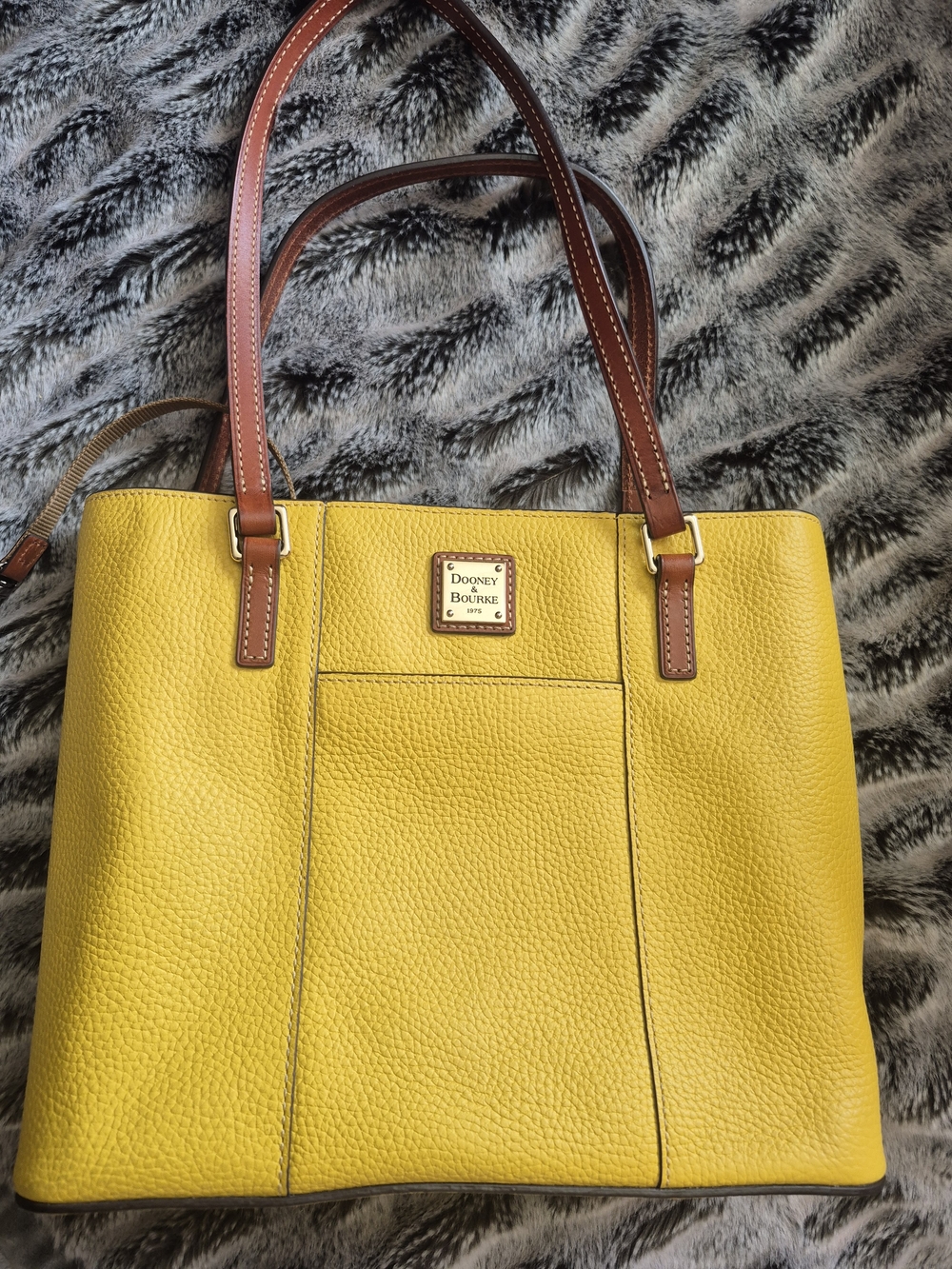 Dooney & Bourke Yellow Pebbled Leather Tote with Brown Handles